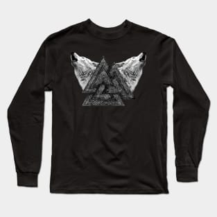 Valknut Symbol and Wolves Long Sleeve T-Shirt